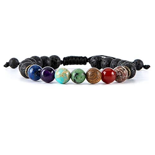 Chakra Bead Bracelets for Women   8mm 7 Chakras Anxiety Bracelet Yoga Meditation Gemstone Beads Bracelets Adjustable Lava Chakra