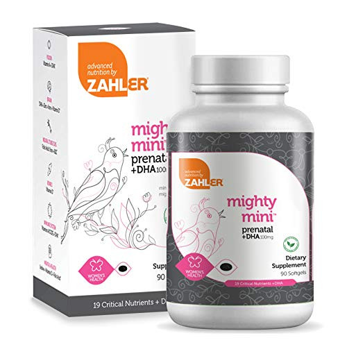 Zahler Mighty Mini Prenatal DHA One a Day Prenatal Vitamins with DHA Certified Kosher 90 Softgels