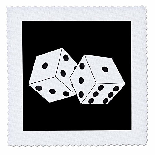 3dRose White Die Dice with Black Background Quilt Square 8 by 8 inch  qs 39696 3