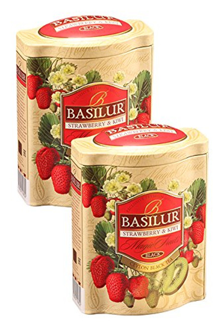Basilur Strawberry Kiwi Tea Real Bits of Fruits Ceylon Black Loose Tea Single Origin 100g 352 oz Tin Caddy Pack of 2 Basilur Strawberry Kiwi Tea Real Bits of Fruits Ceylon Black Loose Tea Single Origin 100g 352 oz Tin Caddy Pack of 2
