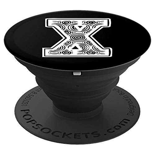 Black Pop Background White Pattern Monogram Letter X Initial PopSockets Grip and Stand for Phones and Tablets