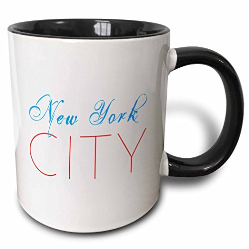3dRose Blue New York Red Text City Background Ceramic Mug 11oz Black White