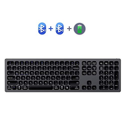 Bluetooth Keyboard Ultra Slim Aluminum Wireless Keyboard with Numeric Keypads   Silent Click Rechargeable Full Size Keyboard for Mac OS iOS Windows Android