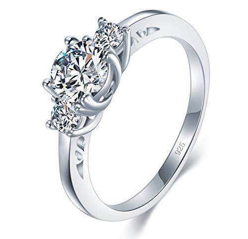 BORUO 925 Sterling Silver Ring Cubic Zirconia CZ Eternity Engagement Wedding Band Ring Size 6