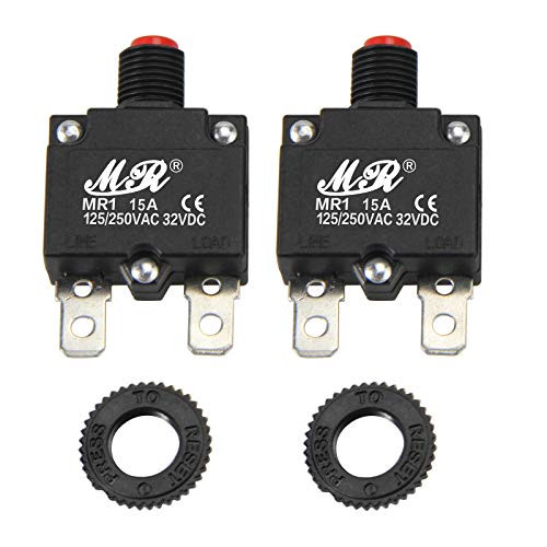 RKURCK 15 Amps Thermal Circuit Breakers 125 250V AC 32V DC Push Button Manual Reset Overload Protector Switch 15A 2 Pack