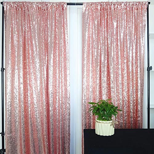 HeMiaor 2 Panels 2x7ft Sequin Background Curtain Rose Gold Backdrops for Bedroom Decoration