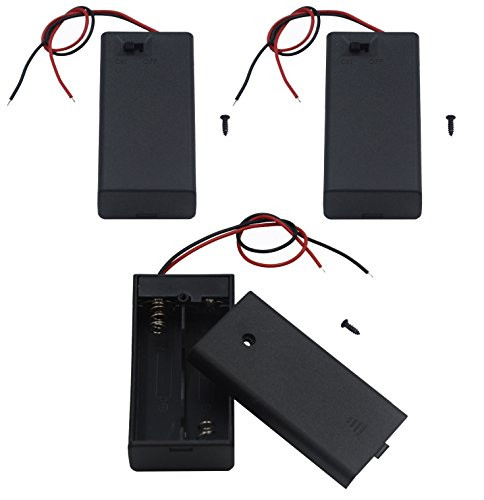 LAMPVPATH 3Pcs 2 AA Battery Holder with Switch 2x 15V AA Battery Holder Case with Wire Leads and ON OFF Switch 3 Pack