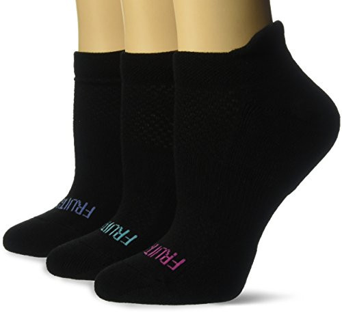 Fruit of the Loom Women s Fit for Me Breathable Cotton No Show Tab Sock 3 Pair Pack black pink blue purple Shoe Size  4 10