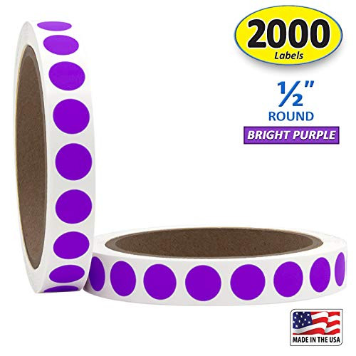 1 2  Bright Purple Round Color Coding Circle Dot Labels on a Roll Semi Gloss 2000 Stickers 1000 Stickers per Roll5 inch Diameter