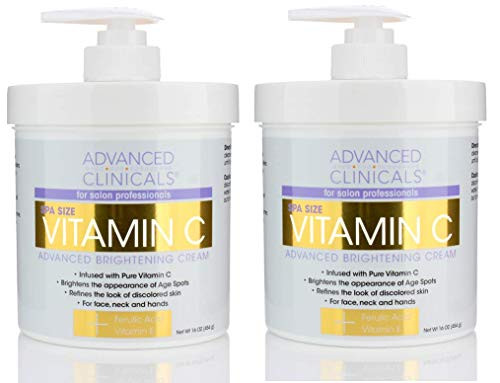 Advanced Clinicals Vitamin C Cream Advanced Brightening Cream Anti aging cream for age spots dark spots on face hands body  Two   16oz