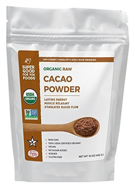 Super Good For You Foods Organic Raw Cacao Powder Gluten Free Non GMO Vegan 16 Ounce Bag Super Good For You Foods Organic Raw Cacao Powder Gluten Free Non GMO Vegan 16 Ounce Bag