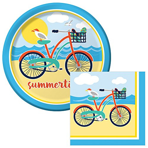 Beach Bike Summertime Lunch Plates   Napkins Party Kit for 8