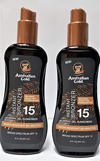 Australian Gold SPF 15 Sunscreen Spray Gel with Instant Bronzer 8 Ounce 2 Pack Australian Gold SPF 15 Sunscreen Spray Gel with Instant Bronzer 8 Ounce 2 Pack