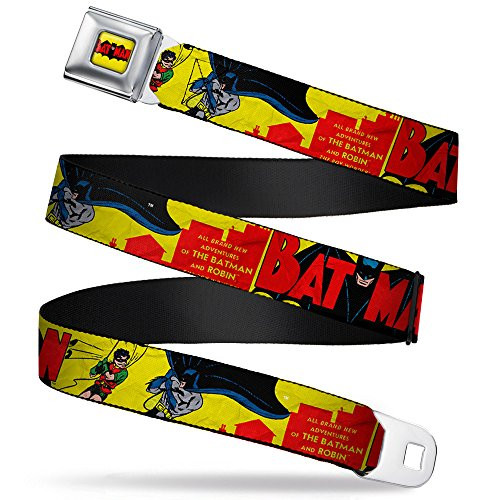 Buckle Down Men s Seatbelt Belt Kids Classic Issue   Robin Batman Cover Pose Yellow red 10  Wide 20 36 Inches