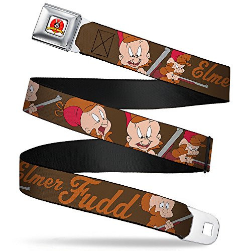 Buckle Down Men s Seatbelt Belt Elmer Fudd Kids Poses Browns 10  Wide 20 36 Inches