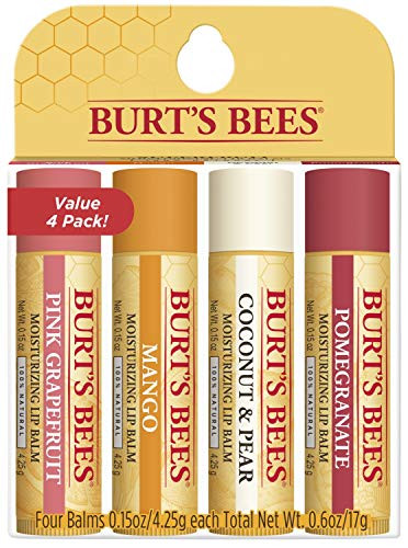 Burt s Bees 100  Natural Moisturizing Lip Balm Superfruit   Pink Grapefruit Mango Coconut   Pear Pomegranate   4 Tubes