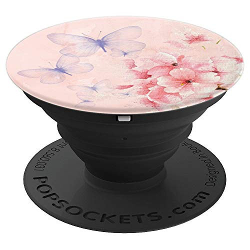 Beautiful Blush Blossom Floral Butterflies Design PopSockets Grip and Stand for Phones and Tablets