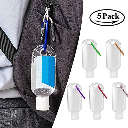 5 Packs Travel Plastic Clear Keychain BottlesEmpty Leakproof Squeeze Containers Flip Cap Small Refillable Containers for Toiletry Shampoo Lotion Soap
