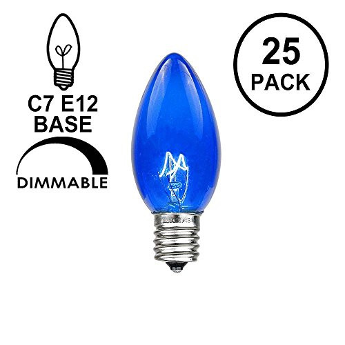 Novelty Lights 25 Pack C7 Outdoor String Light Christmas Replacement Bulbs Blue C7 E12 Candelabra Base 5 Watt