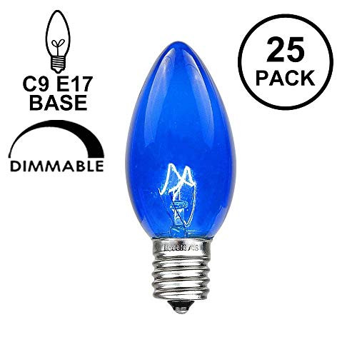 Novelty Lights 25 Pack C9 Outdoor Christmas Replacement Bulbs Blue E17 C9 Intermediate Base 7 Watt