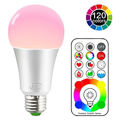 iLC LED Color Changing Light Bulb with Remote Control RGBW Edison Screw - 120 Different Color Choices - RGB Daylight and White Dimmable - Timing Function - E26 Cap Type for Decoration Parties & More
