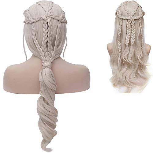 Daenerys Targaryen Costume Wigs for Game of Thrones Khaleesi Halloween Cosplay Hair Wig Wavy Curly  Light Blonde 1