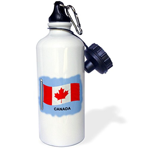 3dRose Canadian flag waving on a blue background Sports Water Bottle 21 oz White 3dRose Canadian flag waving on a blue background Sports Water Bottle 21 oz White