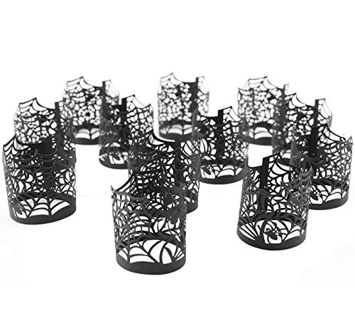 niCWhite Candle Wraps 50pcs Tea Light Votive Wraps Paper Halloween Tealight Candle Holder Spiderweb Laser Cut for Halloween Party Favors Supplies Haunted House Decorations