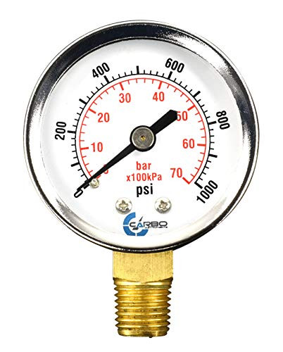 CARBO Instruments 2  Pressure Gauge Chrome Plated Steel Case Dry 0 1000 psi kPa Lower Mount 1 4  NPT