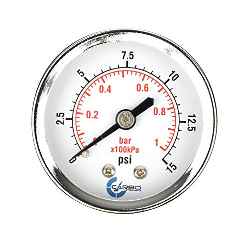 CARBO Instruments 2  Pressure Gauge Chrome Plated Steel Case Dry 0 15 psi kPa Back Mount 1 4  NPT