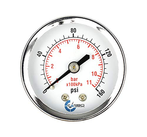 CARBO Instruments 2  Pressure Gauge Chrome Plated Steel Case Dry 0 160 psi kPa Back Mount 1 4  NPT