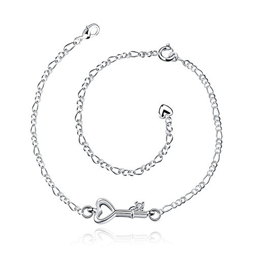 Xiaodou Key Anklet Bracelet Sterling Silver Cute Love Key Zircon Pendant Adjustable Chain Anklet Xiaodou Key Anklet Bracelet Sterling Silver Cute Love Key Zircon Pendant Adjustable Chain Anklet