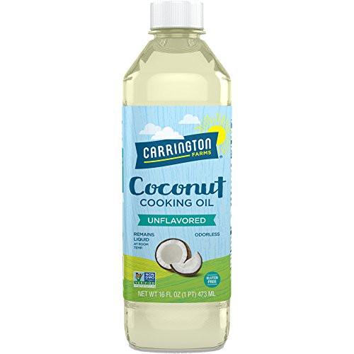 Carrington Farms gluten free hexane free NON GMO free of hydrogenated and trans fats in a BPA free bottle liquid coconut cooking oil unflavored 16oz  ounces