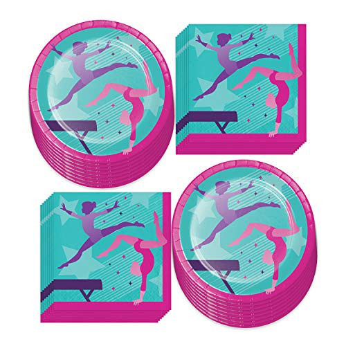 Gymnastics Party Supplies Girl Gymnast Paper Dinner Plates and Luncheon Napkins Serves 16 Gymnastics Party Supplies Girl Gymnast Paper Dinner Plates and Luncheon Napkins Serves 16