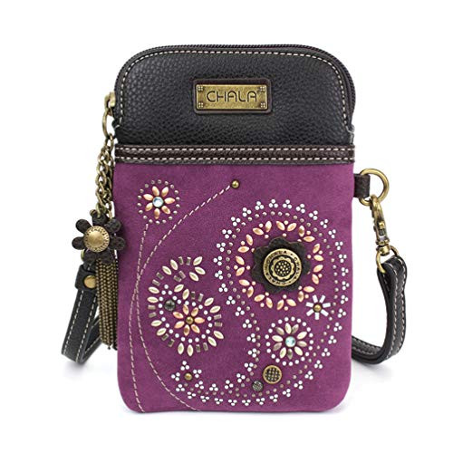 Chala Dazzled Crossbody Cell Phone Purse   Women Faux Leather Multicolor Handbag with Adjustable Strap   Paisley Purple