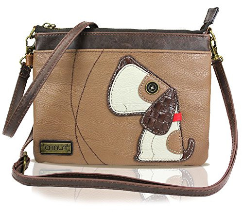 Chala Mini Crossbody Handbag Multi Zipper Pu Leather Small Shoulder Purse Adjustable Strap   Brown Dog
