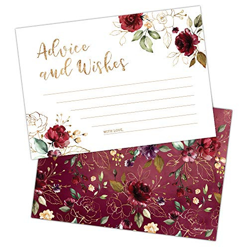 Set of 50 Red Floral Advice and Wishes Cards Perfect for the Bride and Groom New Mr and Mrs Baby Shower Bridal Shower Wedding Shower Reception Graduation Party Anniversary