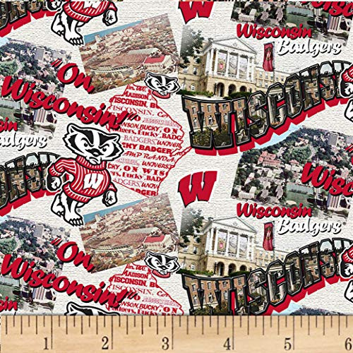 NCAA Wisconsin Badgers Scenic Map Cotton Multi Fabric by the Yard