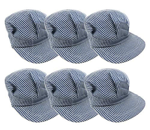 Child Train Conductor Hat with Adjustable Back   Train Engineer Kids Costume Hat   6 Pack Blue