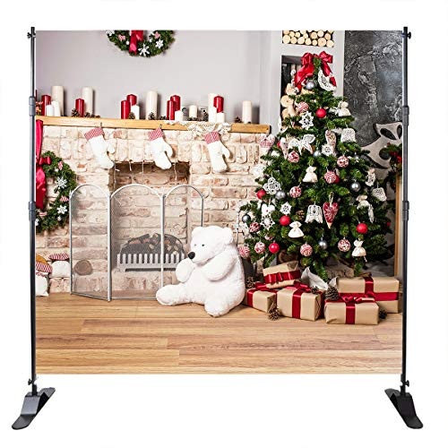 Mehofoto Christmas Backdrop Fireplace Christmas Tree Background 8x8ft Vinyl Xmas Party Room Decoration Children Kids Adults Portrait Photo Studio Props