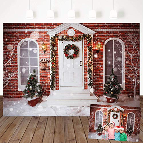 Mocsicka Christmas Snowing Photography Backdrop Xmas Storefront Cottage Outside Background 7X5ft Vinyl Winter Christmas Party Decorations Photo Booth Background