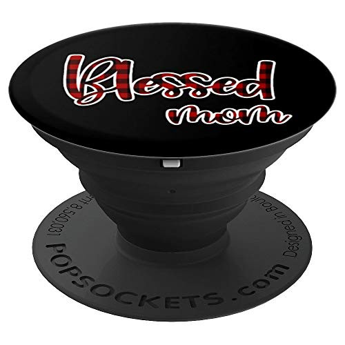 Red   Black Buffalo Plaid Blessed Mom Matching Family PopSockets Grip and Stand for Phones and Tablets