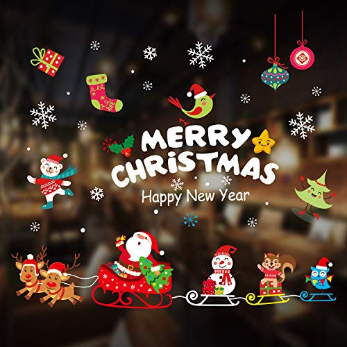 Junucubo Christmas Window Clings Decals Sticker Christmas Window Clings Removable Party Decorations Christmas Window Clings Decoration Sticker Home New Year Holiday Party Supplies Office Decor
