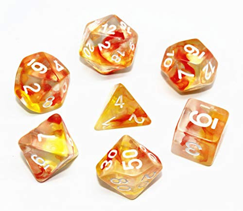 HD Polyhedral Dice DND Game Dice Set for Dungeons and Dragons(D&D) Pathfinder Roleplaying Game RPG MTG Table Game Red & Yellow Transparent Dice Set with Dice Pouch