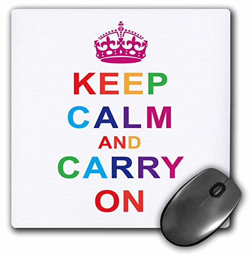 3dRose 8 x 8 x 0.25 Inches Mouse Pad, Keep Calm and Carry On, Rainbow (mp_123120_1)