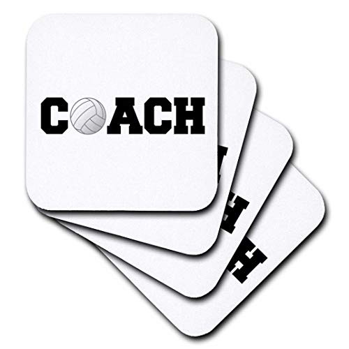 3dRose cst 192410 2 Coach Black Letters with Volleyball on White Background Soft Coasters Set of 8