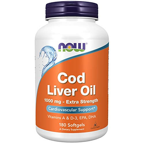 NOW Supplements Cod Liver Oil Extra Strength 1000 mg with Vitamins A D 3 EPA DHA 180 Softgels NOW Supplements Cod Liver Oil Extra Strength 1000 mg with Vitamins A D 3 EPA DHA 180 Softgels