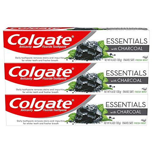 Colgate Essentials Charcoal Teeth Whitening Toothpaste Natural Mint Flavor Vegan   46 Ounce  3 Pack