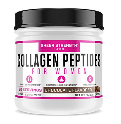 Collagen Peptides Powder   Hydrolyzed Collagen Powder Grass Fed for Healthy Hair Skin Nails and Joints   Paleo Friendly Keto Protein Powder Non GMO and Gluten Free   Sheer Strength 450g Chocolate