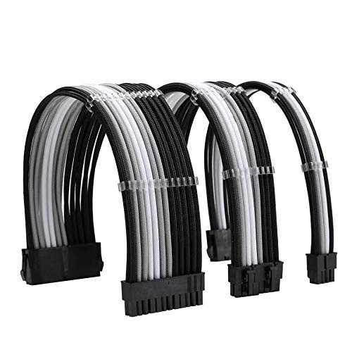 FormulaMod Sleeve Extension Power Supply Cable Kit 18AWG ATX 24P  EPS 8 P PCI E8 P with Combs for PSU to Motherboard GPU Fm NCK3  Black Silver White